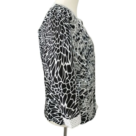 Chicos Sequin Shirt Jacket Blazer Black White Flowers Sz Small 0 Button Front. - Picture 8 of 16